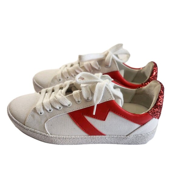 Maje Frencha Designer Red Sparkle Canvas Low Top Sneakers Size 6 US Women's - Picture 1 of 13